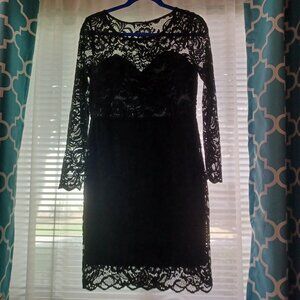 Ambiance Black Lace long sleeve evening dress - Size L